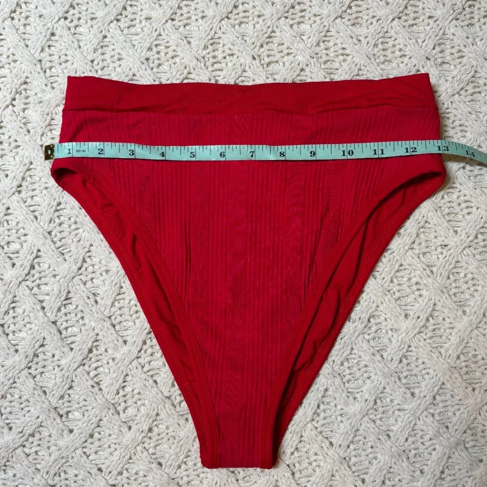 NWT L*Space Frenchi Bikini Bottom Red Ribbed High Waist‎ Swimwear – Women’s XL